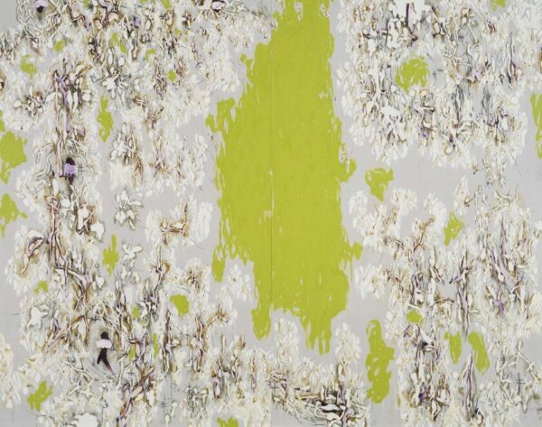 中西夏之の絵画作品（黄緑と灰色の抽象画）