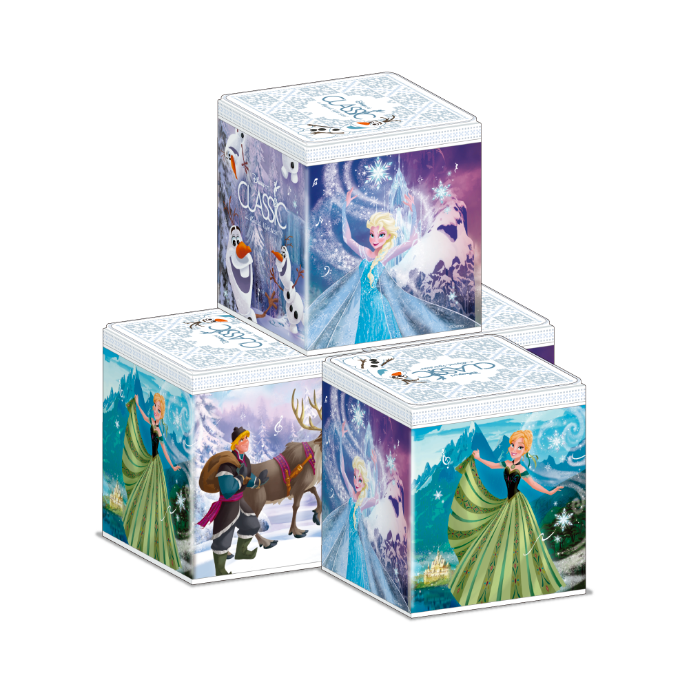 アナと雪の女王の物語を四面に描いたチョコレートクランチ缶