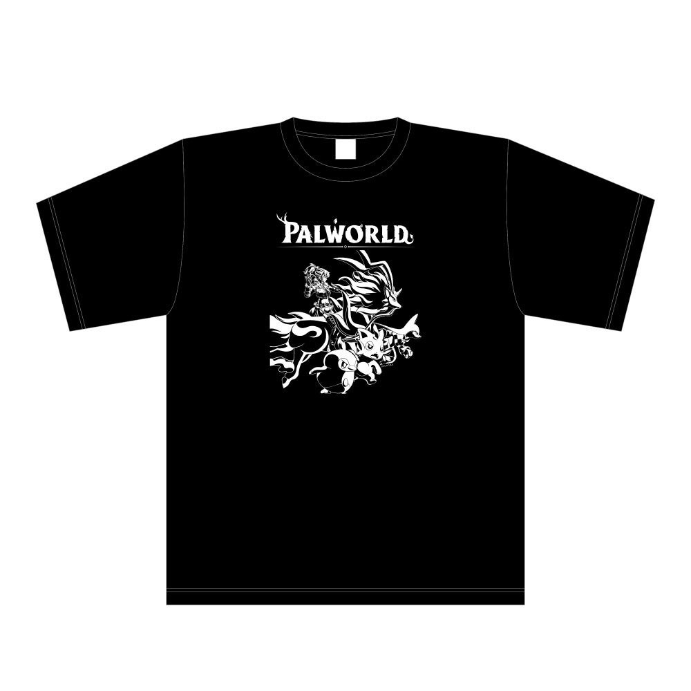 パルワールドロゴとキャラクターをあしらったブラックTシャツ