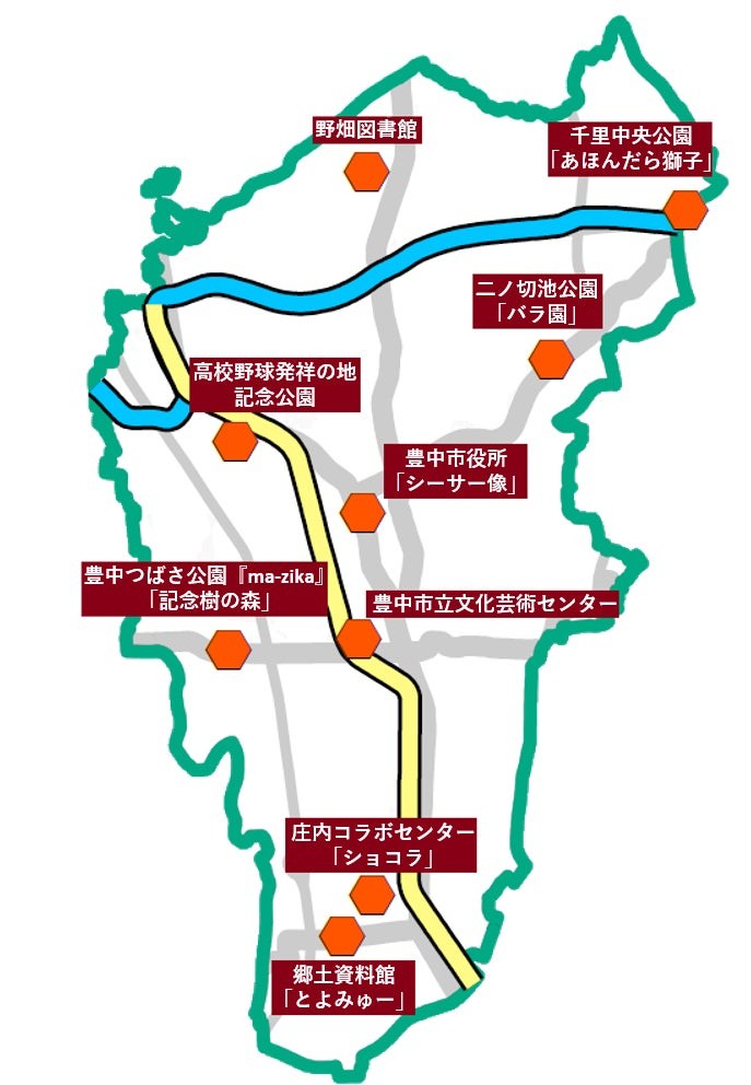 とよなかサイクルスタンプラリー2026の対象スポット地図
