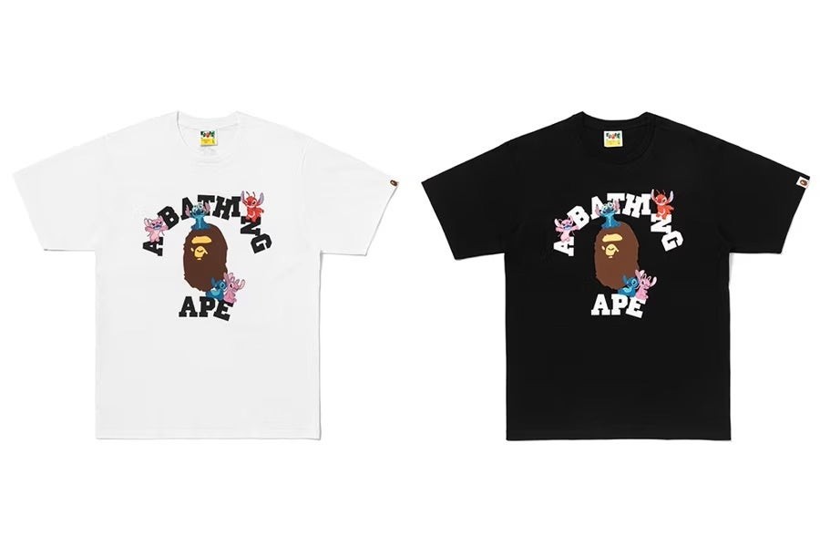 BAPE(R) X DISNEY STITCH AND FRIENDS COLLEGE TEE(ホワイト・ブラック)