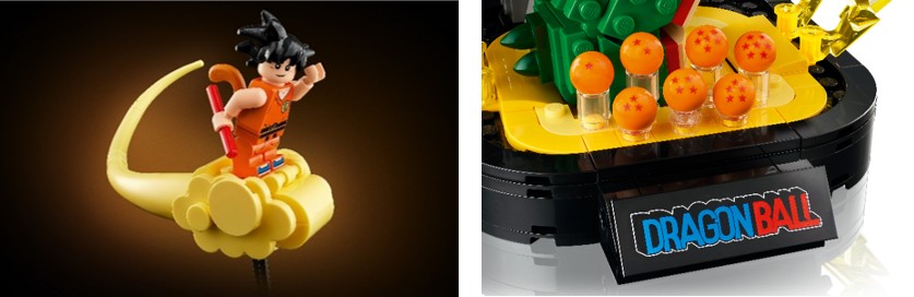 孫悟空のレゴ(R)ミニフィギュアと筋斗雲、台座部分の7つのドラゴンボール