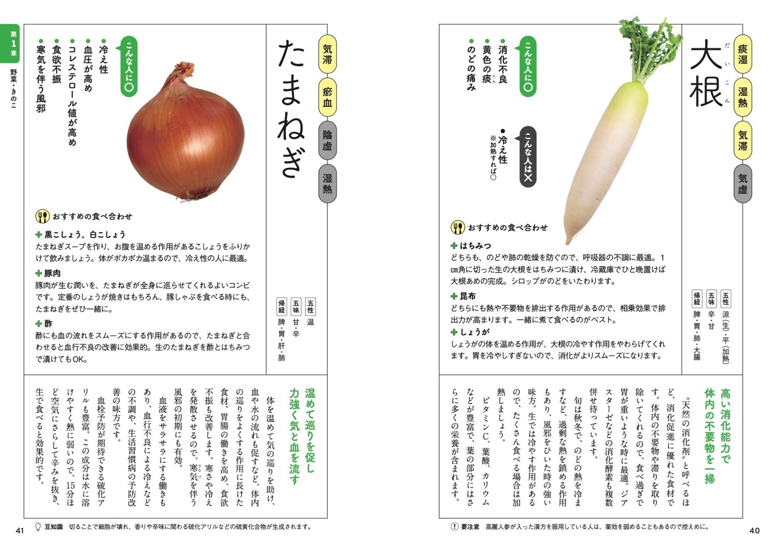 『薬膳・漢方の食材 合う・合わない まるわかり事典』のたまねぎと大根のページ