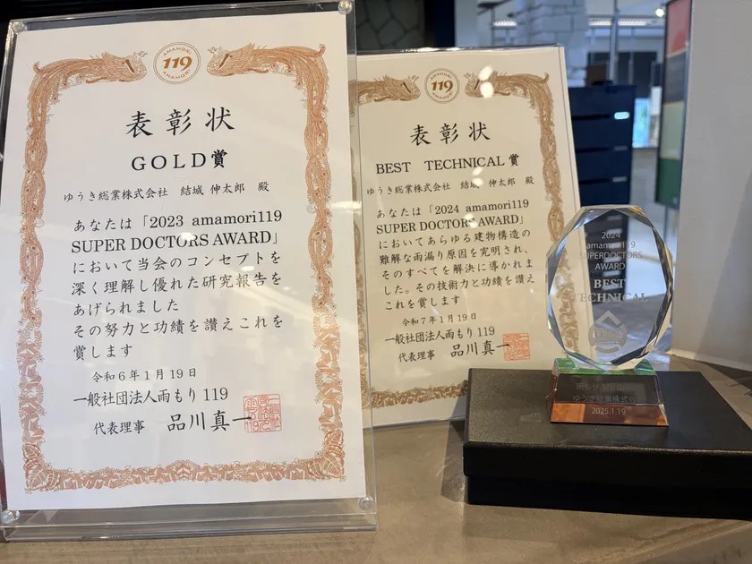 2023年度GOLD賞、2024年度BEST TECHNICAL賞の表彰状とトロフィー