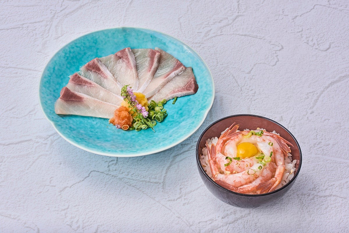 ぶりの薄造りと甘海老丼