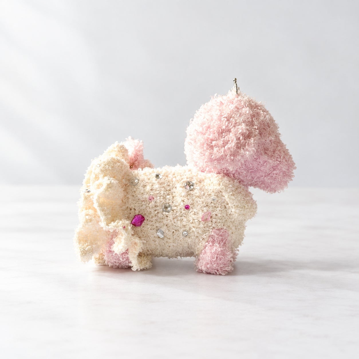 クリーム×ピンクの「プードルバッグmini/ピンク」にラインストーンをあしらった商品写真