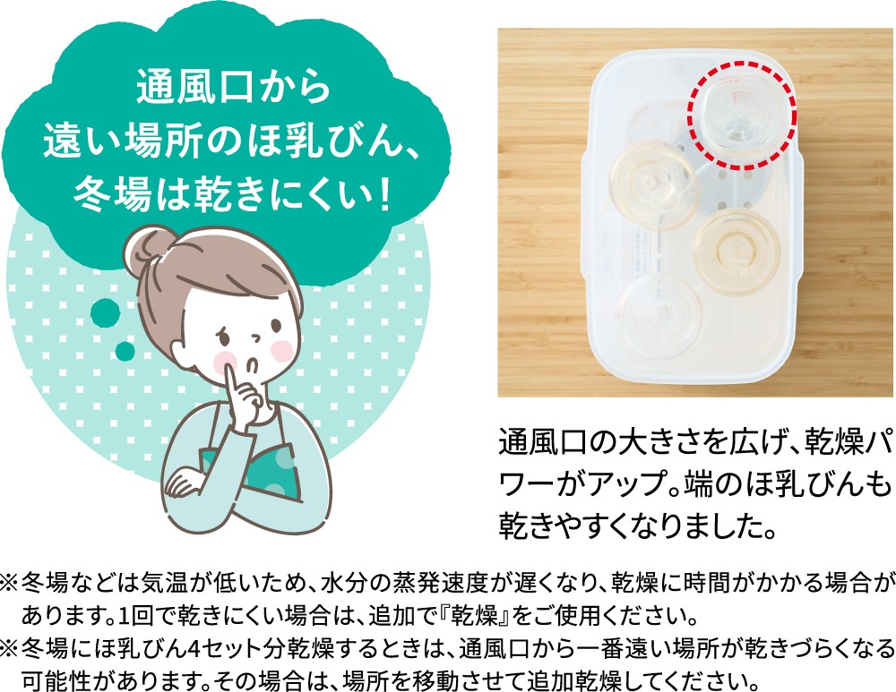 通風口とほ乳びんの配置