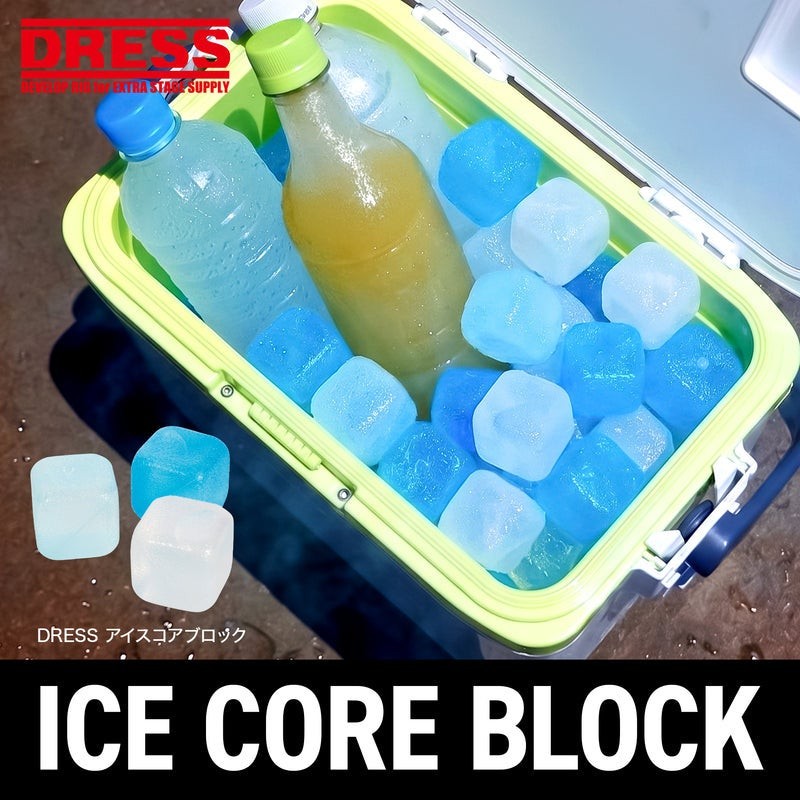 クーラーボックス内の飲料ボトルを囲むDRESS「アイスコアブロック」
