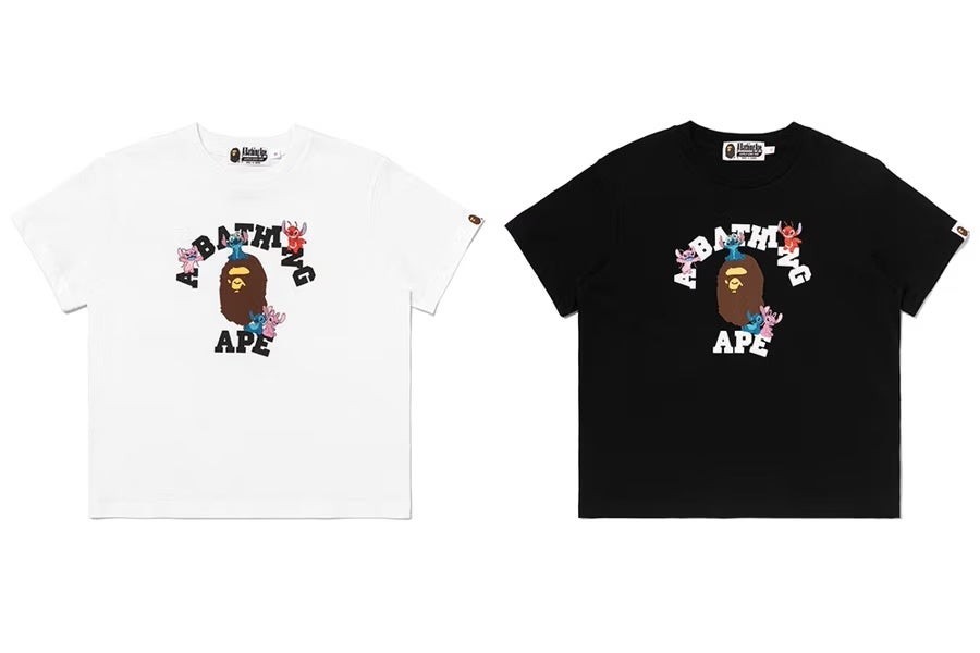 BAPE(R) X DISNEY STITCH AND FRIENDS COLLEGE MINI TEE(ホワイト・ブラック)
