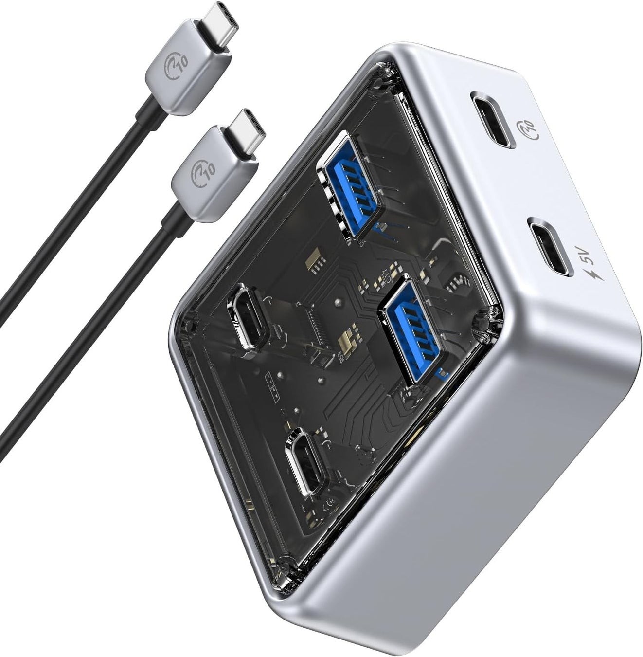 ORICOの4-in-1 USB-Cハブ本体と付属の100cmUSB-Cケーブル