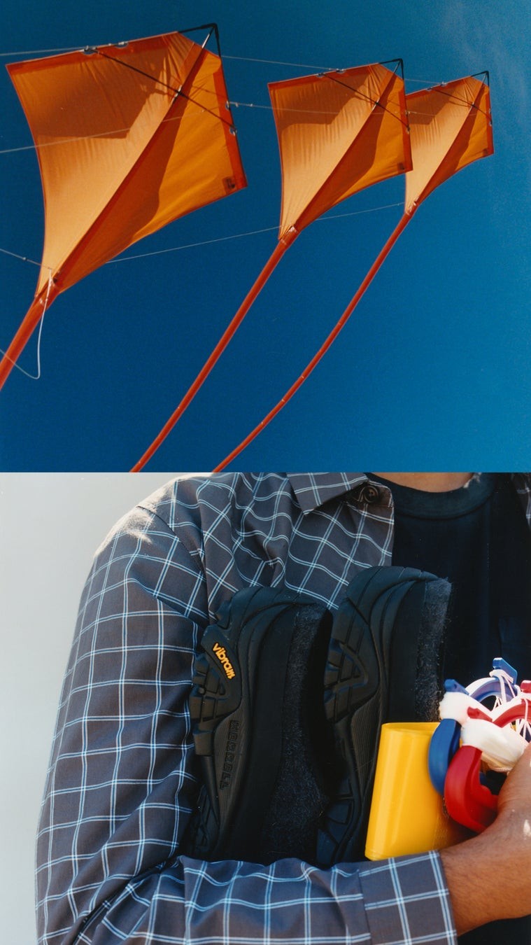 「MOAB 2 SLIDE × YMC」BLACKと凧揚げのビジュアル