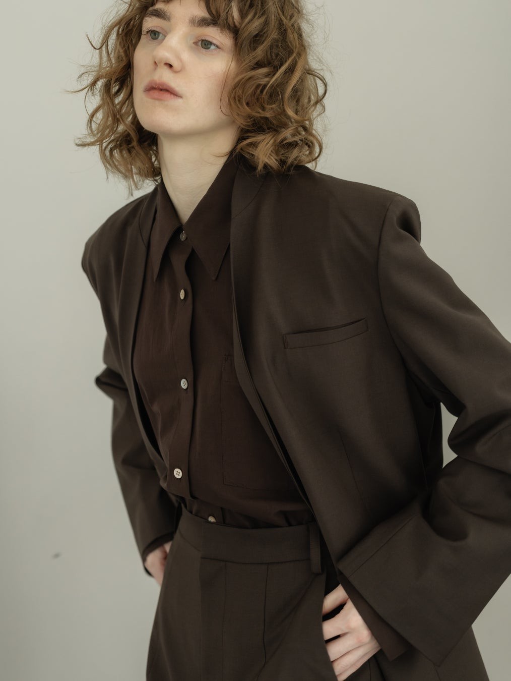collarless long jacket