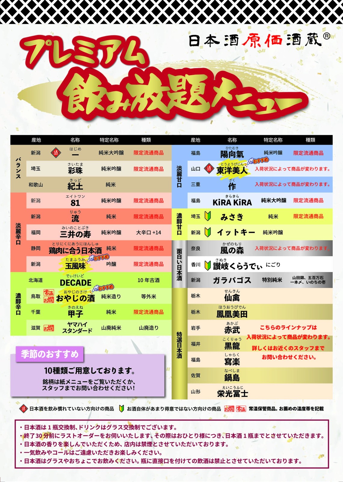 プレミアム飲み放題メニューの日本酒