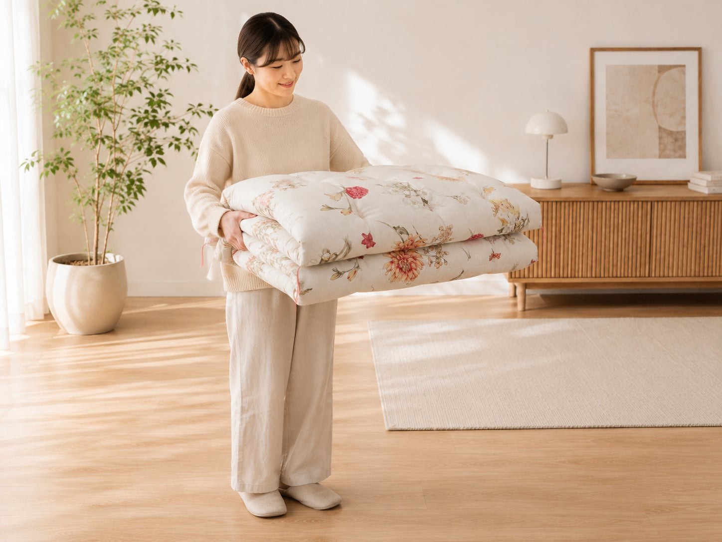 「かるわた日和」を持つ女性、軽さのイメージ