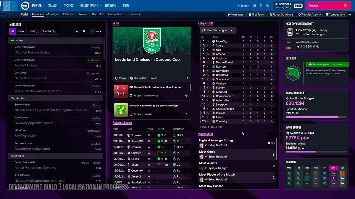 Football Manager 27 開発中ポータル画面