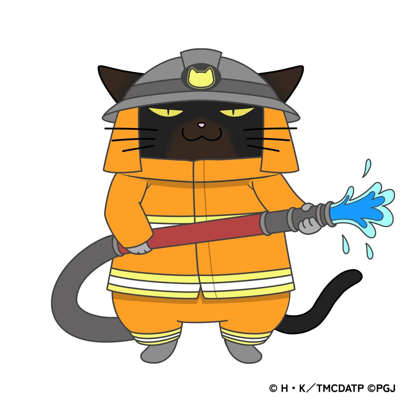 消防士姿の諭吉が放水するイラスト