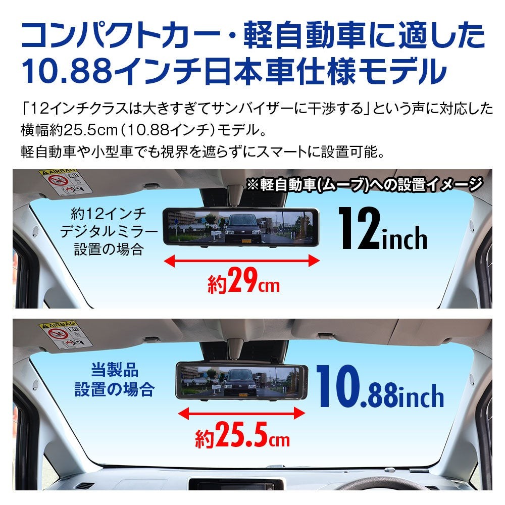 10.88インチ日本車仕様モデルの軽自動車への設置イメージ