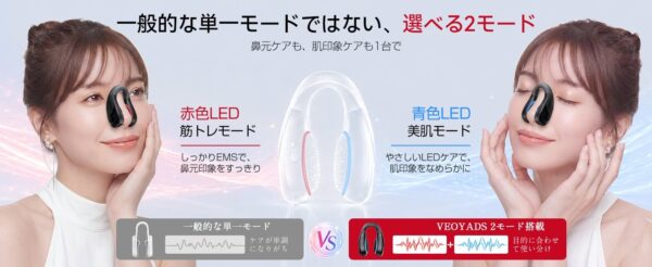 VEOYADS EMS鼻グリップの赤色LED・青色LED 2モードの紹介