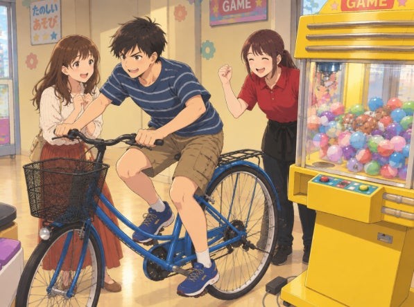 自転車発電クレーンゲームのイメージ図
