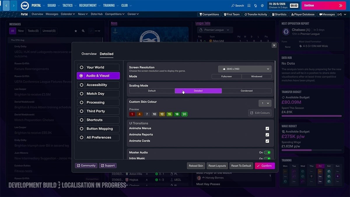 Football Manager 27 開発中画面 スケーリング設定