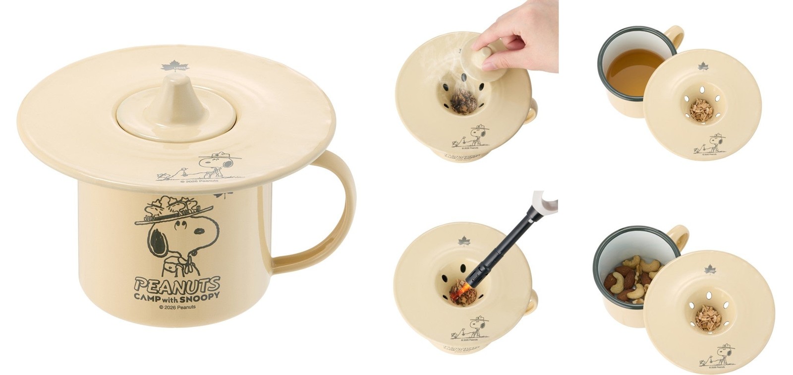 蓋型スモーカー「SNOOPY ちょっとスモークするリッド」で薫製を作る様子