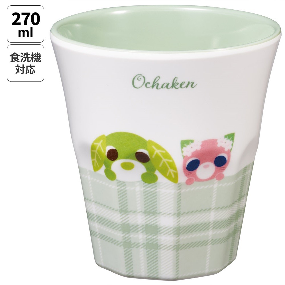 メラミンカップ お茶犬(緑チェック/リョク・サクラ)