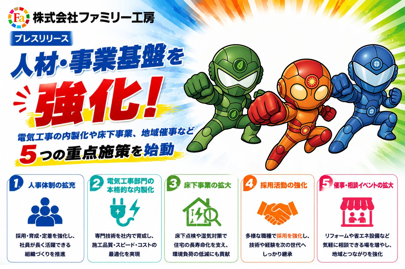 ファミリー工房「5つの重点施策」告知画像