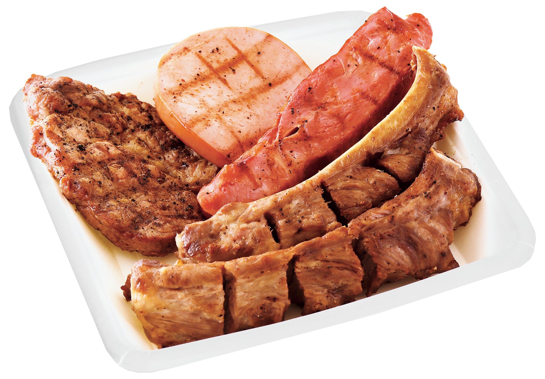 焼き豚肉・ハム・ソーセージ・スペアリブの盛り合わせ