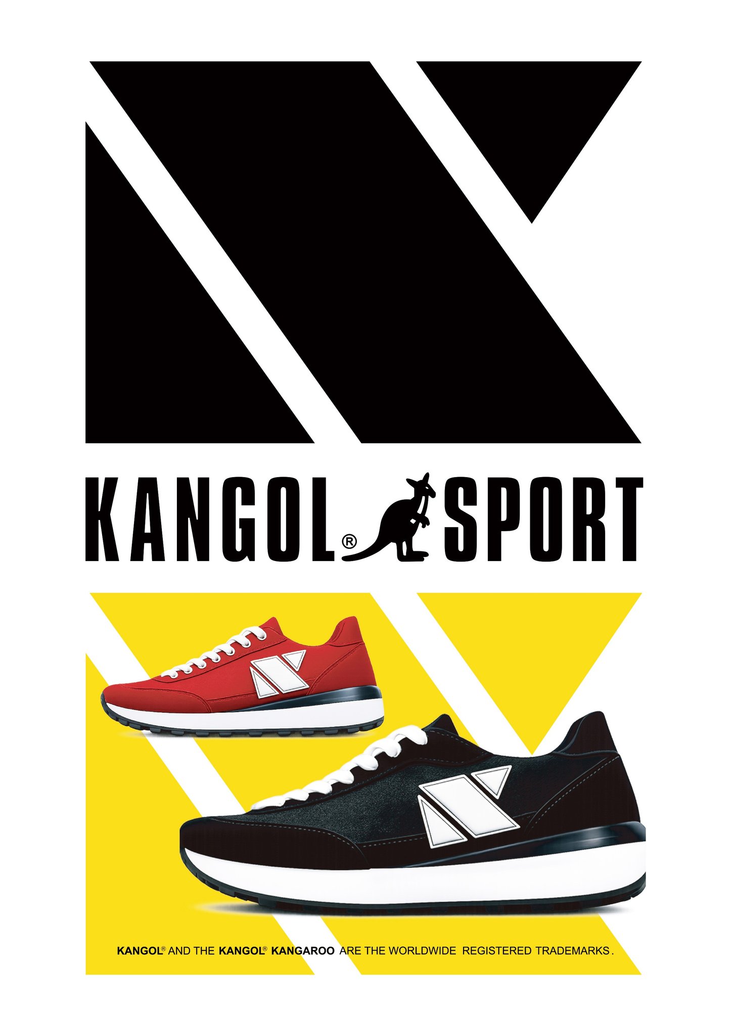 KANGOL SPORTロゴと赤・黒2色のスニーカー