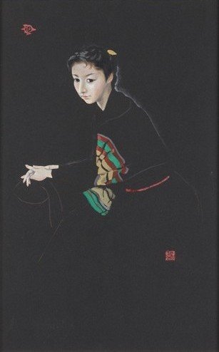堂本印象《黒衣の高峰秀子》昭和30年(1955) 京都府立堂本印象美術館蔵