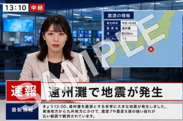 「ご当地訓練ニュース映像」のコンテンツイメージA(地震発生の速報)