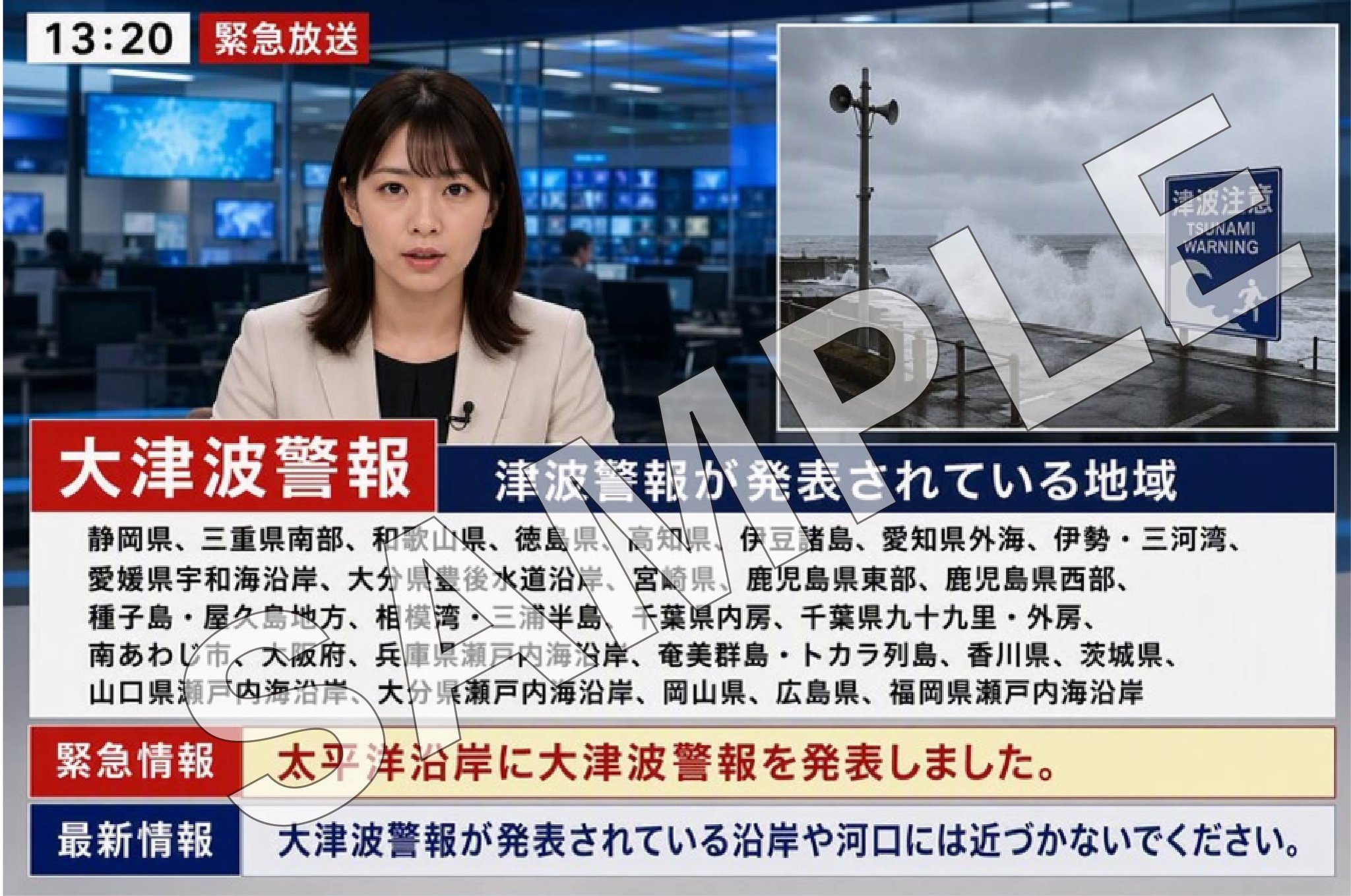 「ご当地訓練ニュース映像」のコンテンツイメージC（大津波警報）
