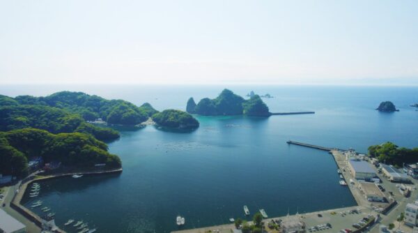 西伊豆町の入り江・漁港の空撮風景