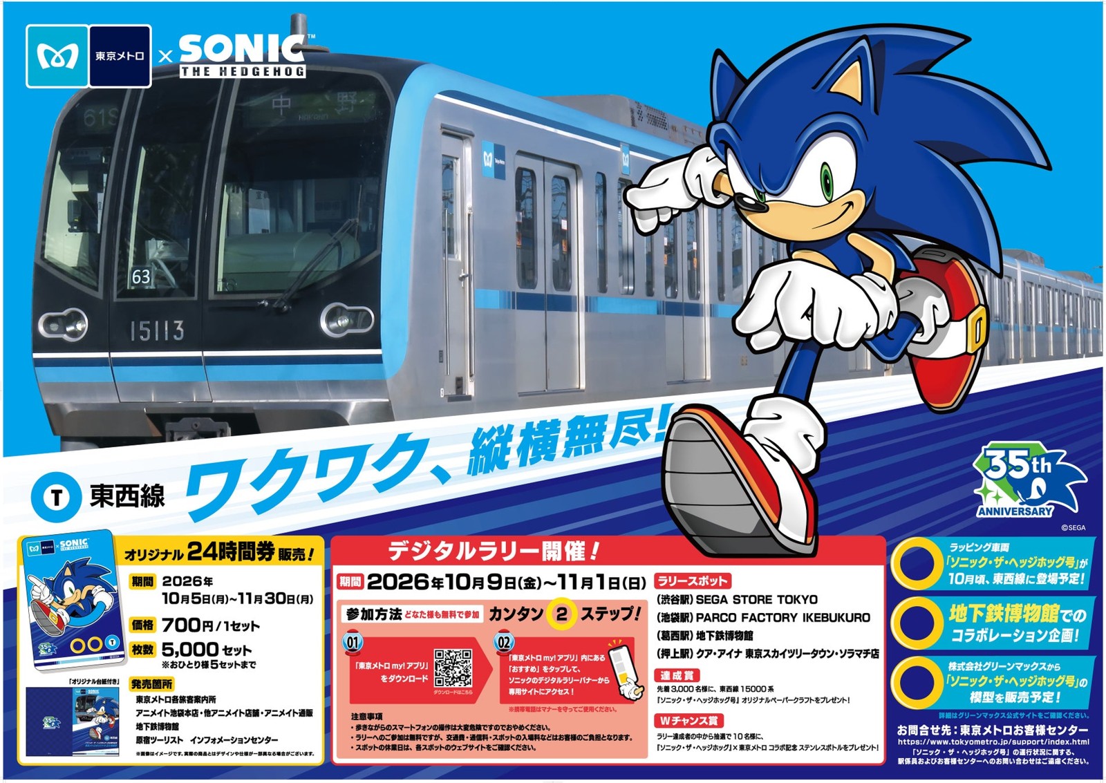 東京メトロ×ソニック・ザ・ヘッジホッグ35周年記念企画ビジュアル