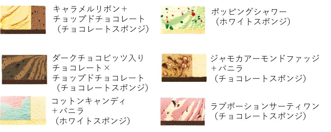 パレット6の6ピースのフレーバーとスポンジの構成図