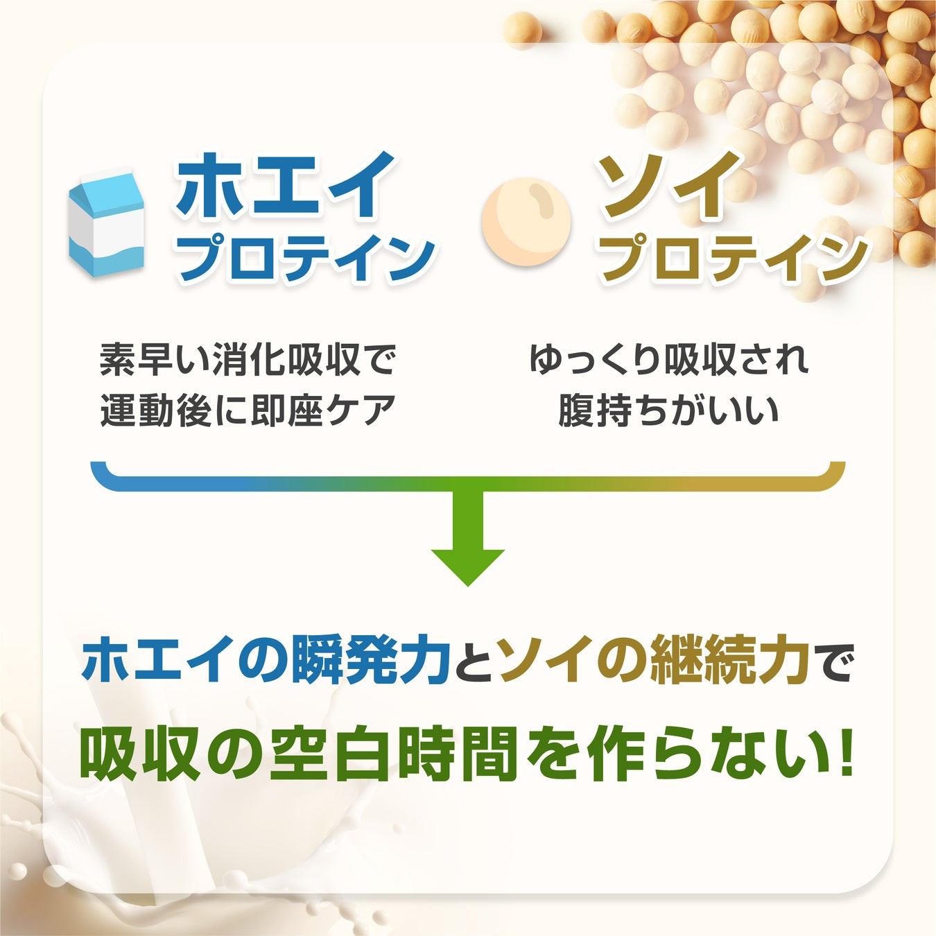 ホエイとソイの吸収の違いを示す図