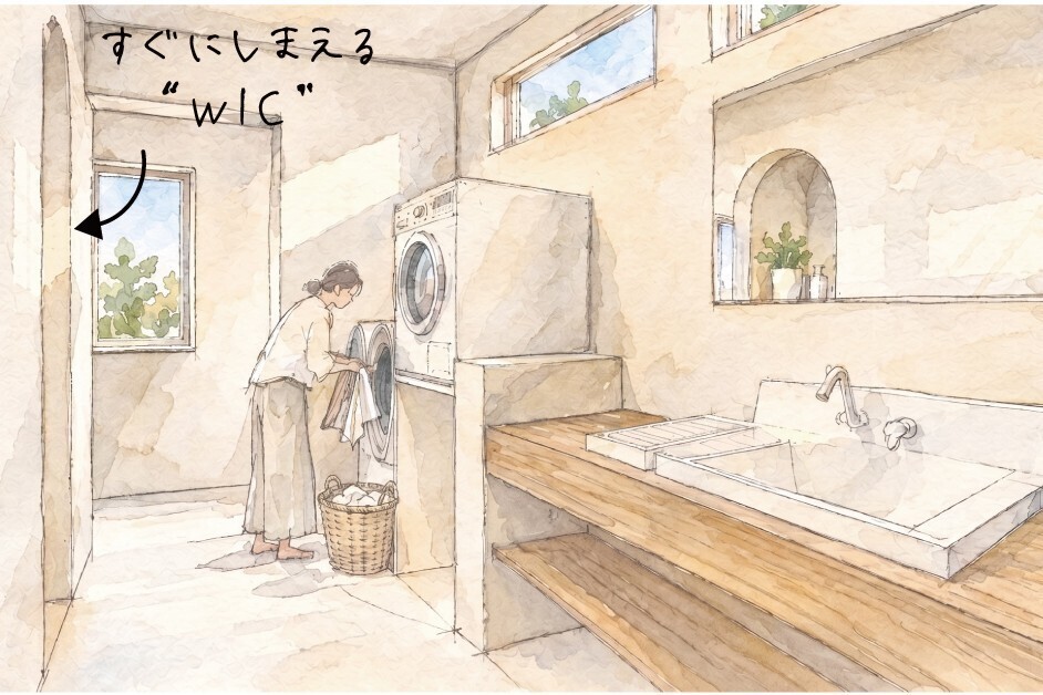 ランドリーとウォークインクローゼットの室内イラスト