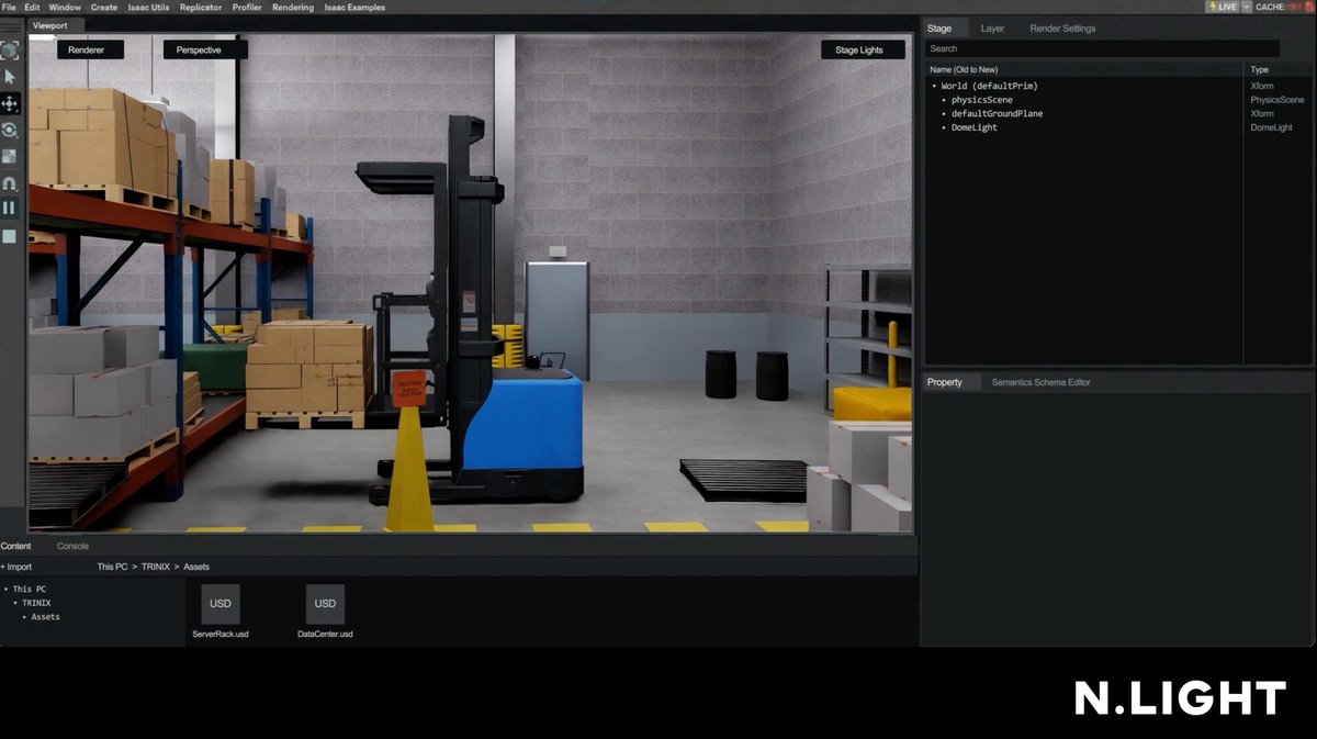 TRINIXのAssetsを表示した倉庫の3Dシーン