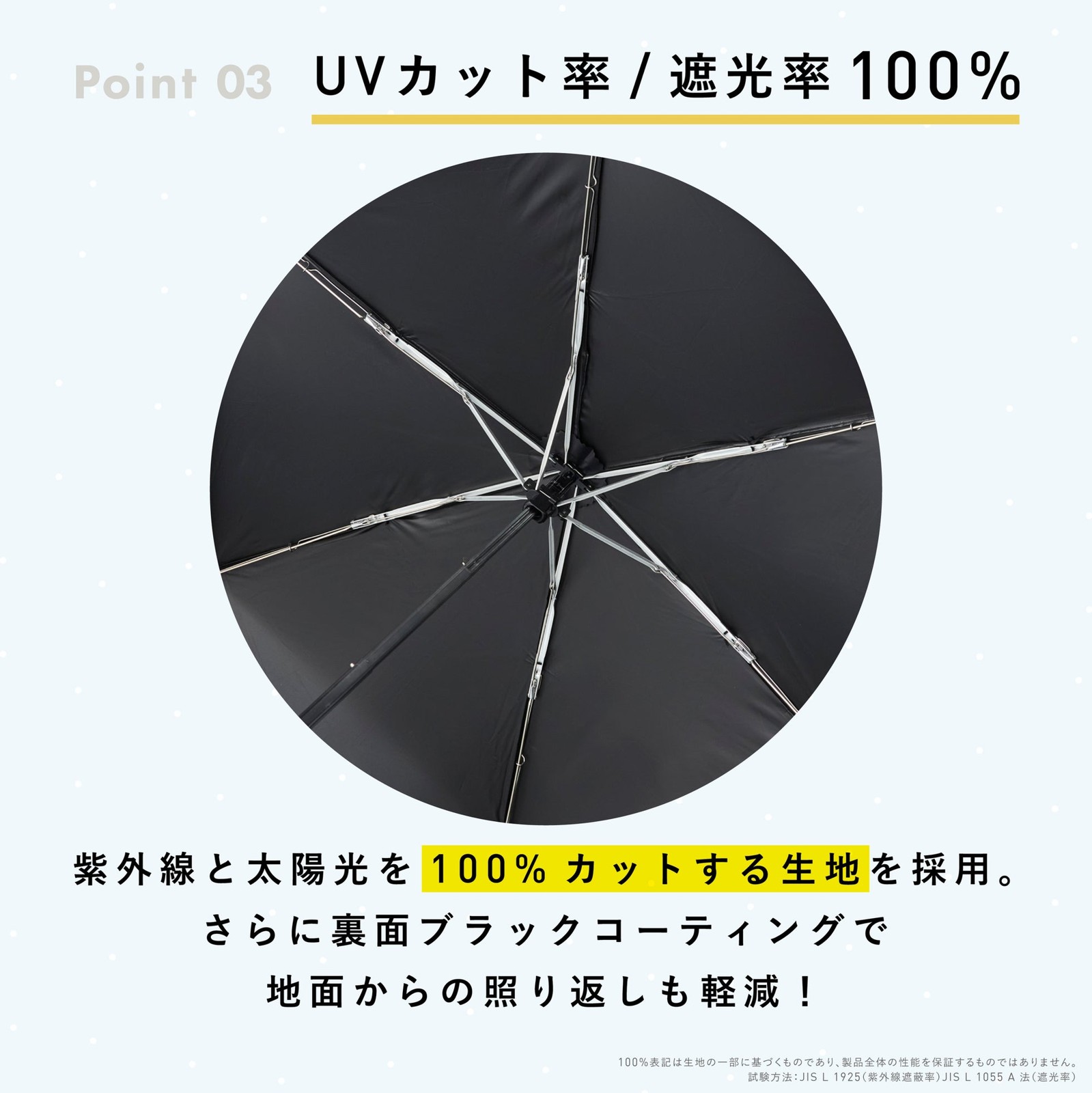 裏面ブラックコーティングの傘の内側