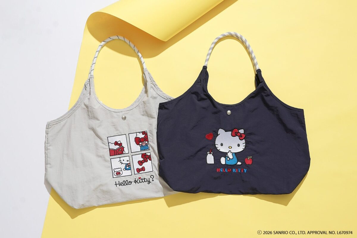 ハローキティ刺繍入りトートバッグ ライトグレーとネイビー