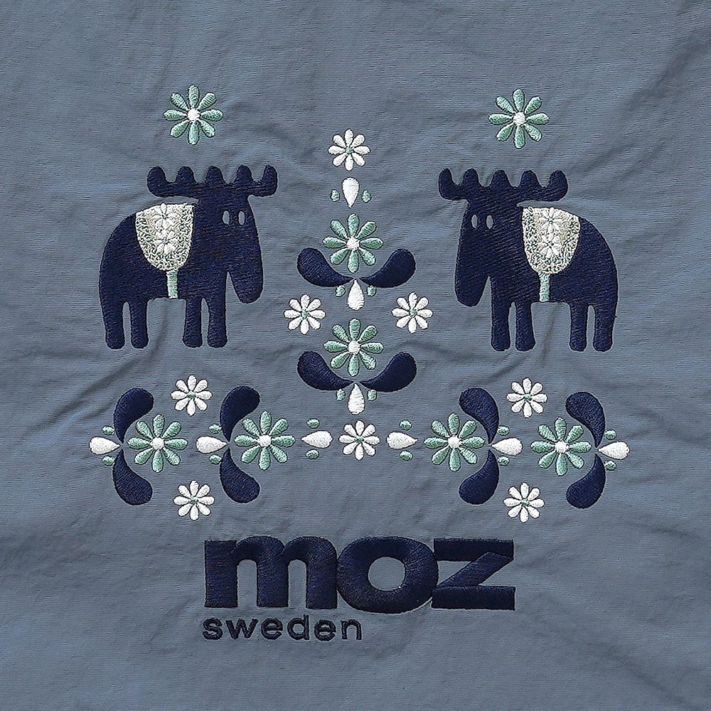 moz トートバッグ ブルーグレー エルクと花の刺繍