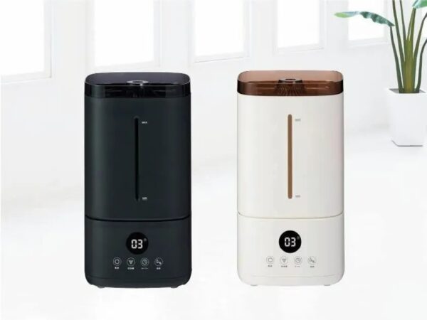 ミストが高く飛ぶ超音波加湿器 グレーとベージュ