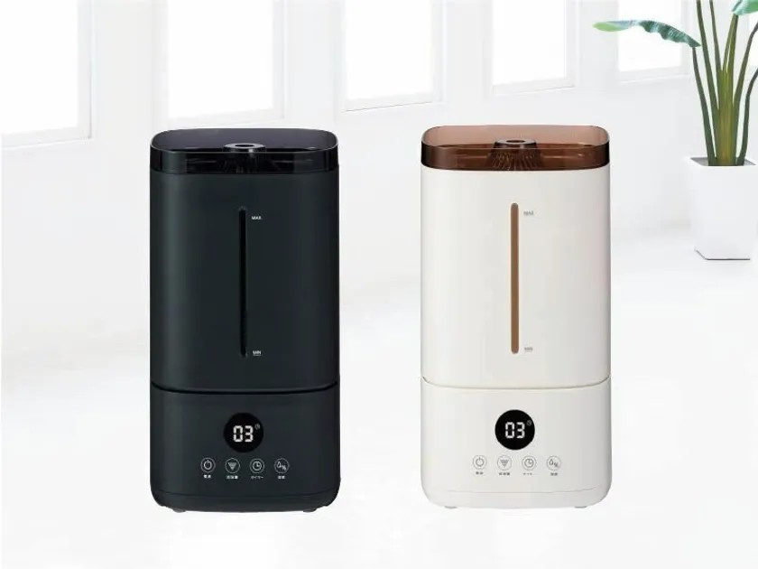 ミストが高く飛ぶ超音波加湿器 グレーとベージュ