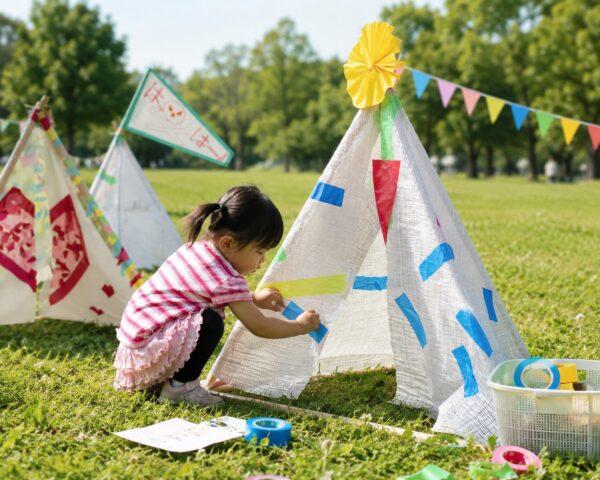 工作物を飾る子ども