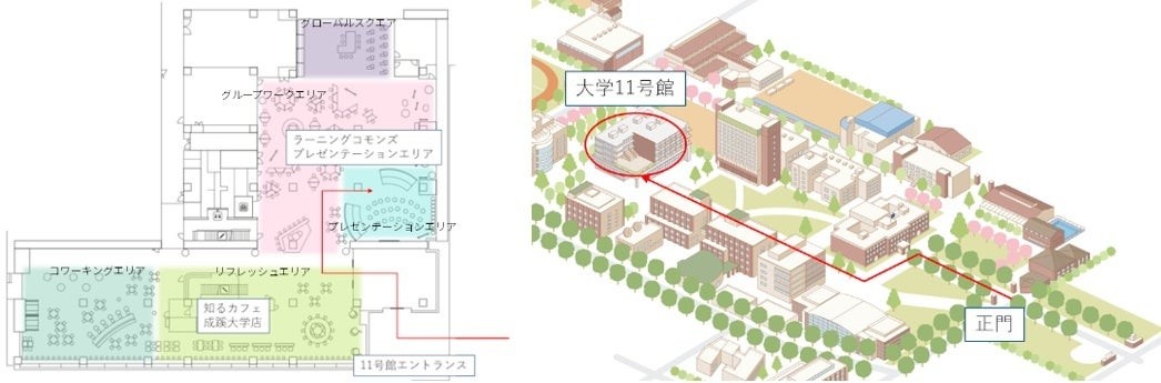 成蹊大学11号館と知るカフェ成蹊大学店の位置を示す案内図