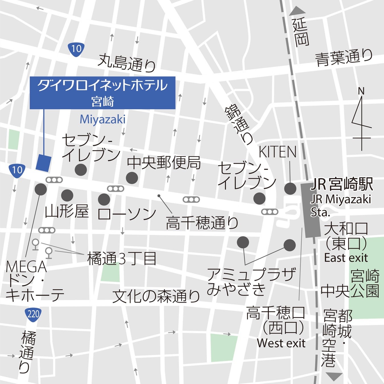 ダイワロイネットホテル宮崎周辺の地図