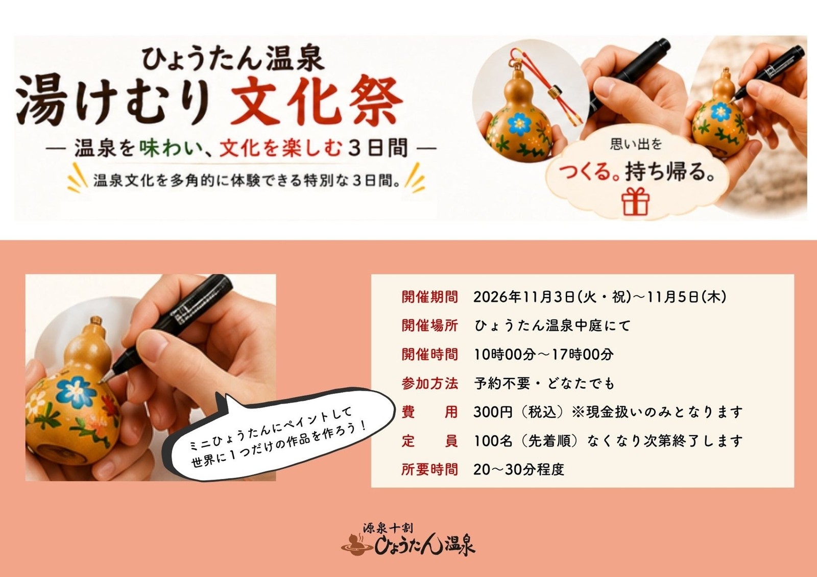 ひょうたん温泉「ひょうたん文化祭」のミニひょうたん絵付け体験
