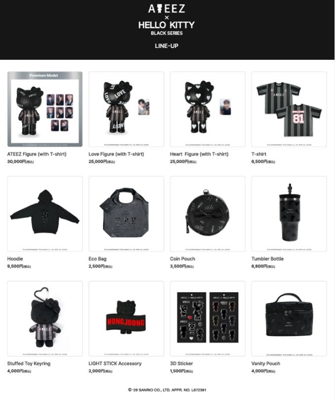 ATEEZ × HELLO KITTY “BLACK SERIES”コラボアイテム12種のラインナップ