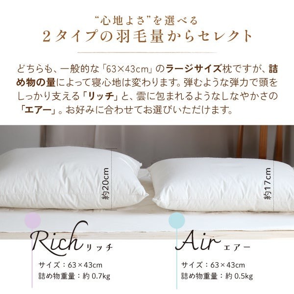 有機羽毛枕RichとAirの高さ比較