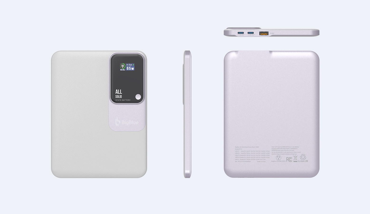 BigBlue 全固体モバイルバッテリー15000 グレー／パープル